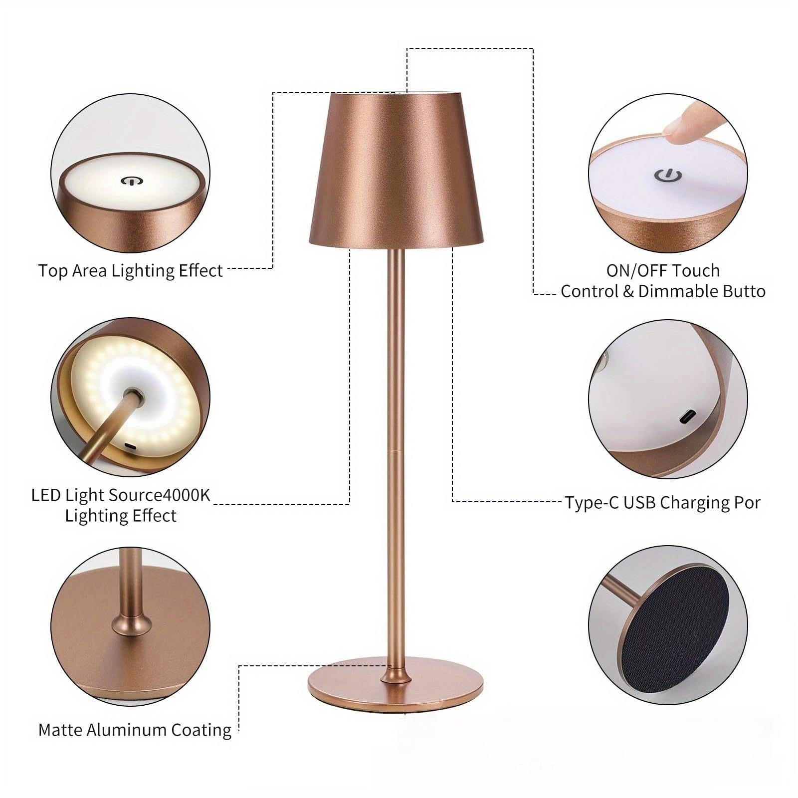 Lampe de table LED design dorée – Rechargeable sans fil | Éclairage moderne et élégant