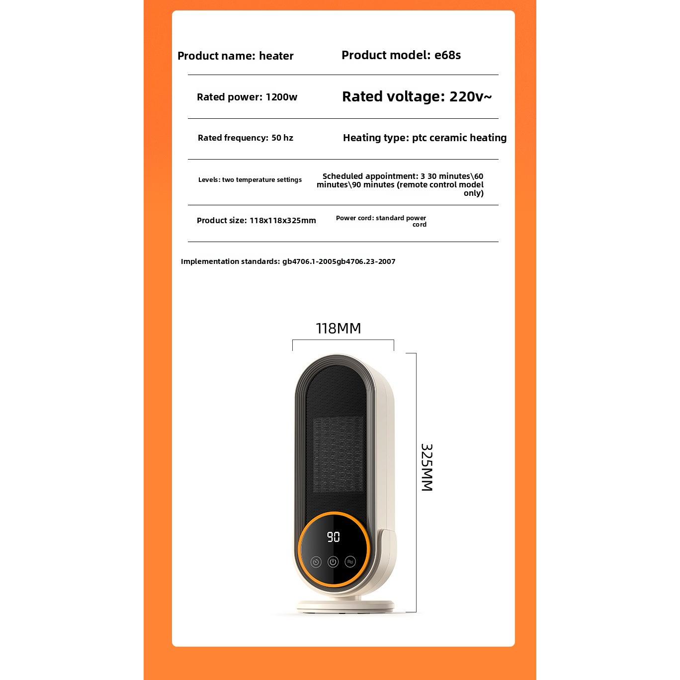 Mini Chauffage de Table 1200W – Radiateur Électrique en Céramique PTC, Chauffage d’Appoint Portable pour Maison & Bureau