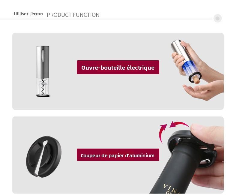 Tire-bouchon électrique moderne et élégant, conçu pour ouvrir vos bouteilles de vin facilement et sans effort