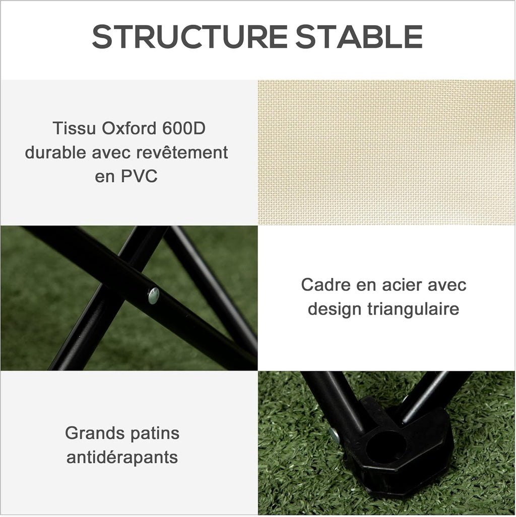 Chaise de Camping Pliable avec Sac de Transport et Pochette latérale Compact Ultra légère adaptée au Camping, à la Plage, au Barbecue, à la pêche - Beige