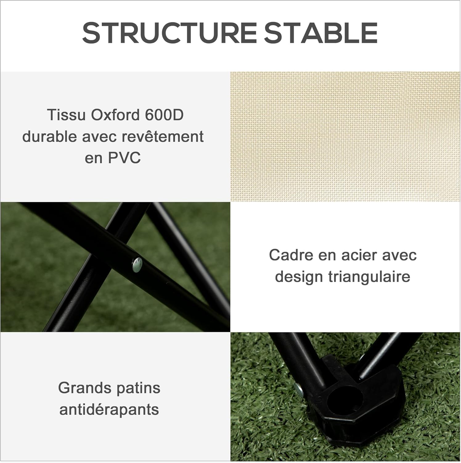 Chaise de Camping Pliable avec Sac de Transport et Pochette latérale Compact Ultra légère adaptée au Camping, à la Plage, au Barbecue, à la pêche - Beige