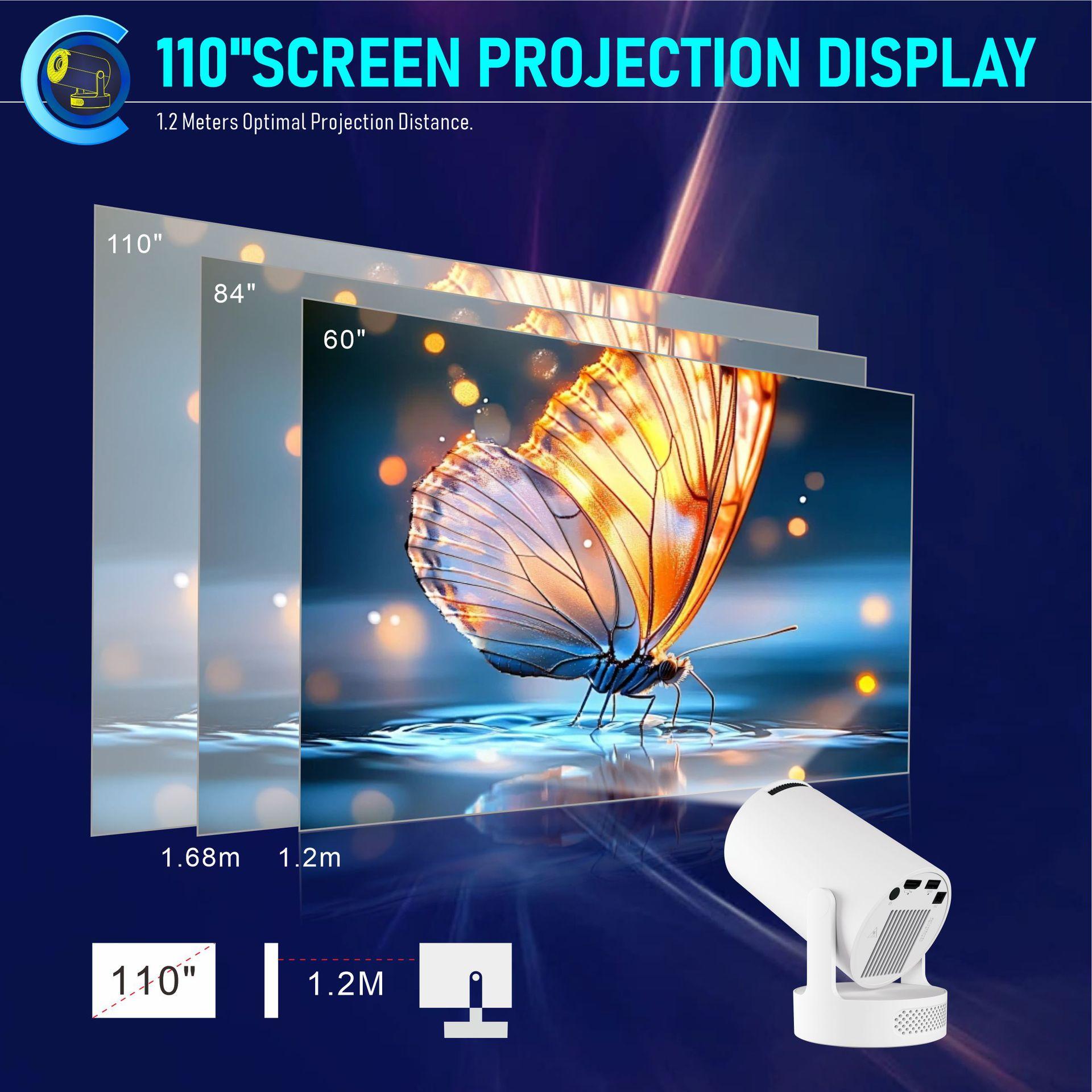 Vidéoprojecteur Portable HY300 – Ultra-portable, Compatible 4K, 170 ANSI, 120", 38W, Blanc, Support 1080P