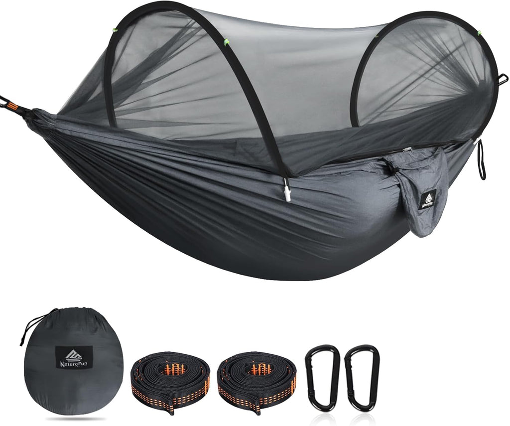 Hamac de camping ultra-léger Hamac en filet anti-moustiques | Capacité de charge de 300 kg, nylon de parachute respirant à séchage rapide | 2 mousquetons haut de gamme, 2 x élingues en nylon