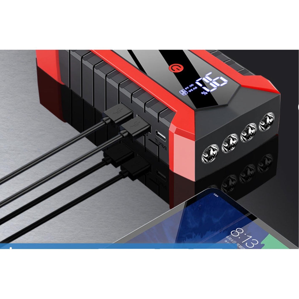 Booster de démarrage voiture 12V – Batterie externe multifonction avec compresseur d’air et lampe LED