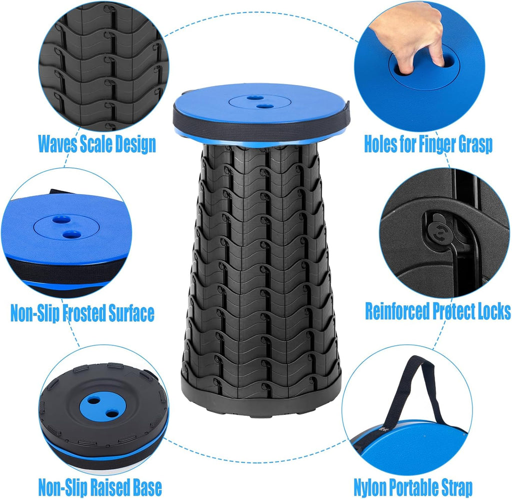 Tabouret Pliant Portable, Tabouret Pliant Camping Réglable en Hauteur 6.5-45cm, Télescopique Chaise Pliable Portable D'extérieur pour BBQ, Pêche, Cuisine, Maxi Charge 180 kg/397 LB