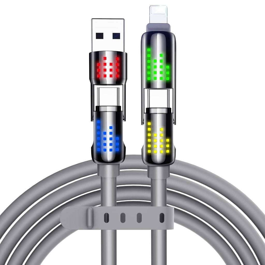 Câble USB C 4 en 1 - 240 W - Câble de charge USB C avec lumière respirante - Charge rapide et synchronisation des données - Câble de charge multiple pour iPhone iPad Samsung ordinateur