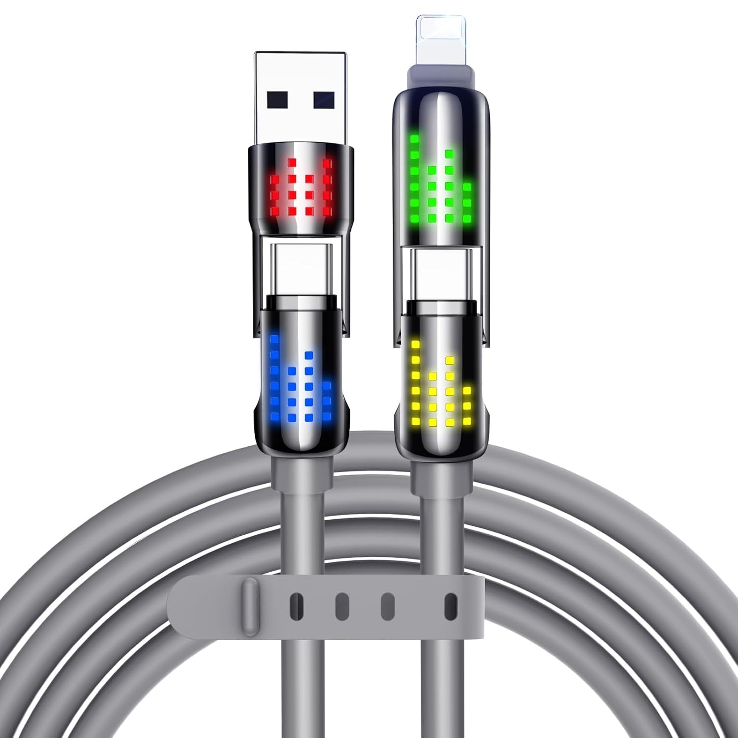 Câble USB C 4 en 1 - 240 W - Câble de charge USB C avec lumière respirante - Charge rapide et synchronisation des données - Câble de charge multiple pour iPhone iPad Samsung ordinateur