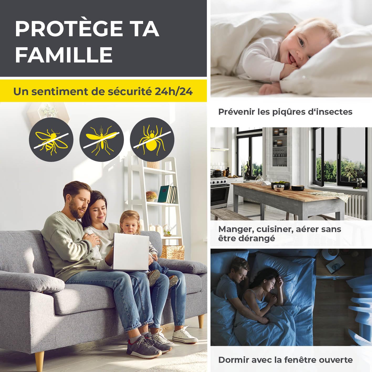 Moustiquaire de fenêtre avec Magic Click | Peut être découpée individuellement pour toutes les fenêtres jusqu'à 150 x 130 cm | Montage avec 12 aimants - pas de perçage ni de vissage [Noir]