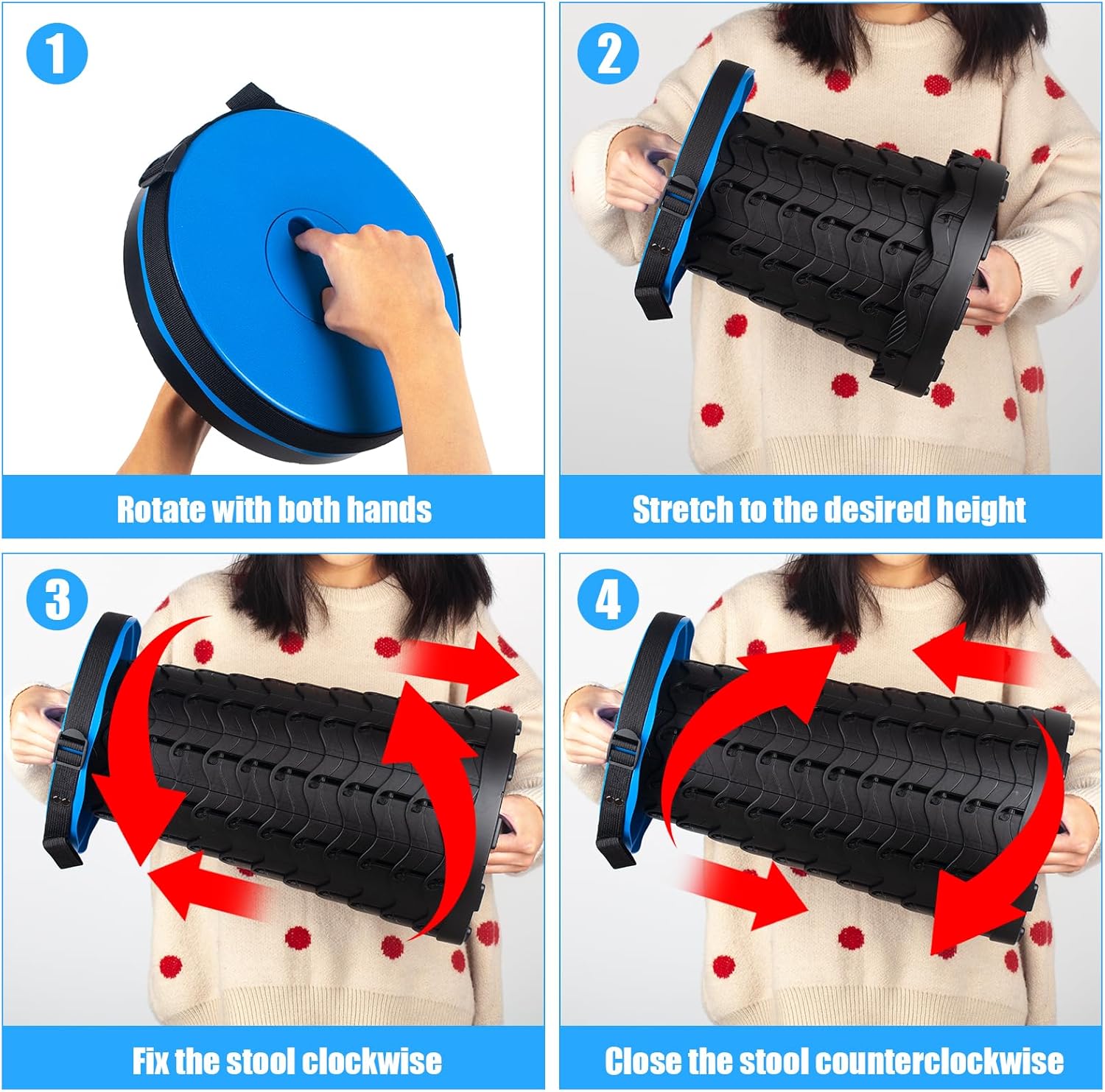 Tabouret Pliant Portable, Tabouret Pliant Camping Réglable en Hauteur 6.5-45cm, Télescopique Chaise Pliable Portable D'extérieur pour BBQ, Pêche, Cuisine, Maxi Charge 180 kg/397 LB