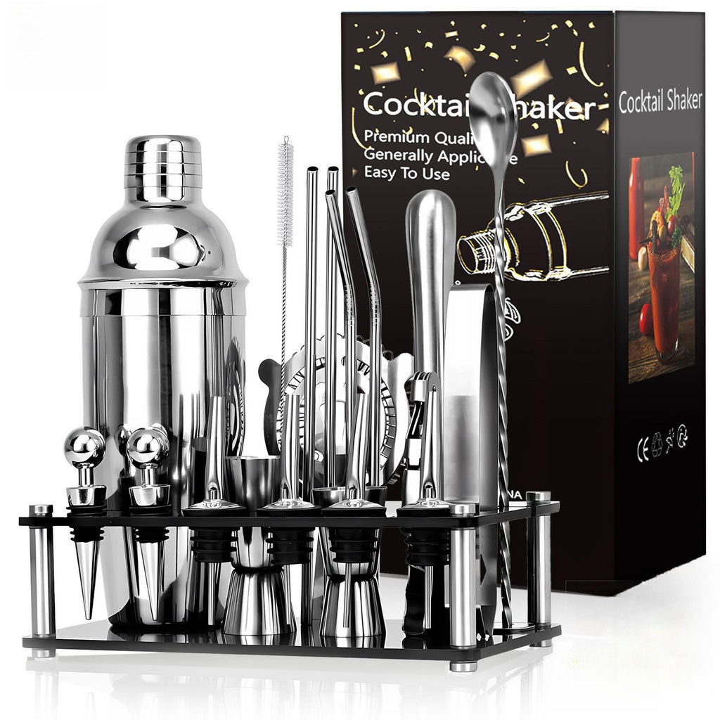 Kit Cocktail Professionnel 20 pcs – Set de Mixologie en Acier Inoxydable avec Support