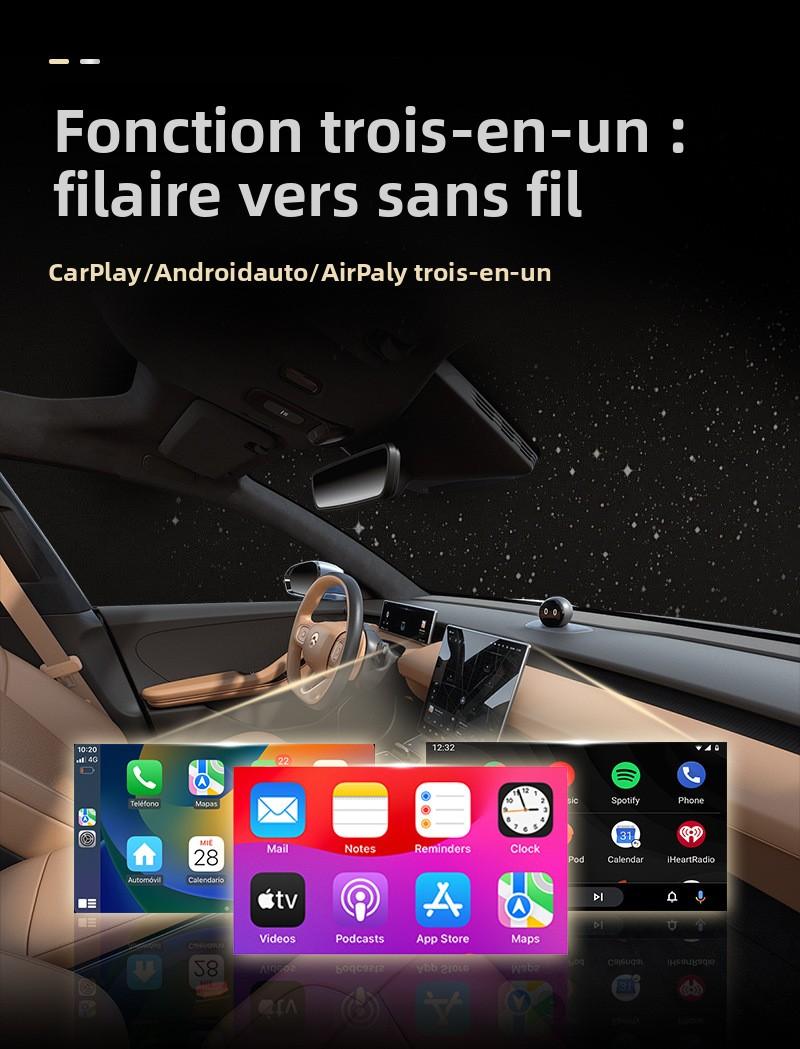 Boîtier CarPlay Sans Fil 3-en-1- Compatible Apple CarPlay, Android Auto & AirPlay - Module Intelligent d’Interconnexion Automobile - Plug & Play