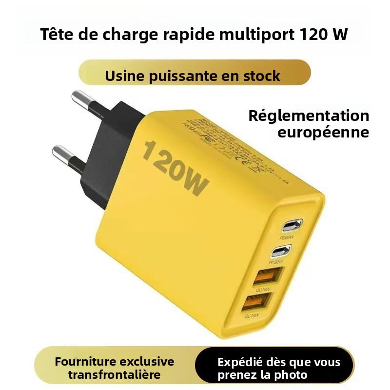 Chargeur Rapide 120W – 4 Ports USB (2 USB-C + 2 USB-A)