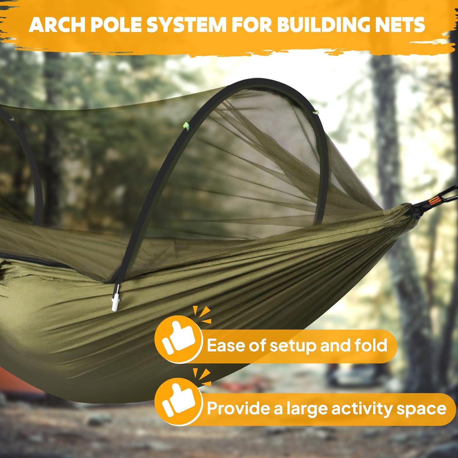 Hamac de camping ultra-léger Hamac en filet anti-moustiques | Capacité de charge de 300 kg, nylon de parachute respirant à séchage rapide | 2 mousquetons haut de gamme, 2 x élingues en nylon