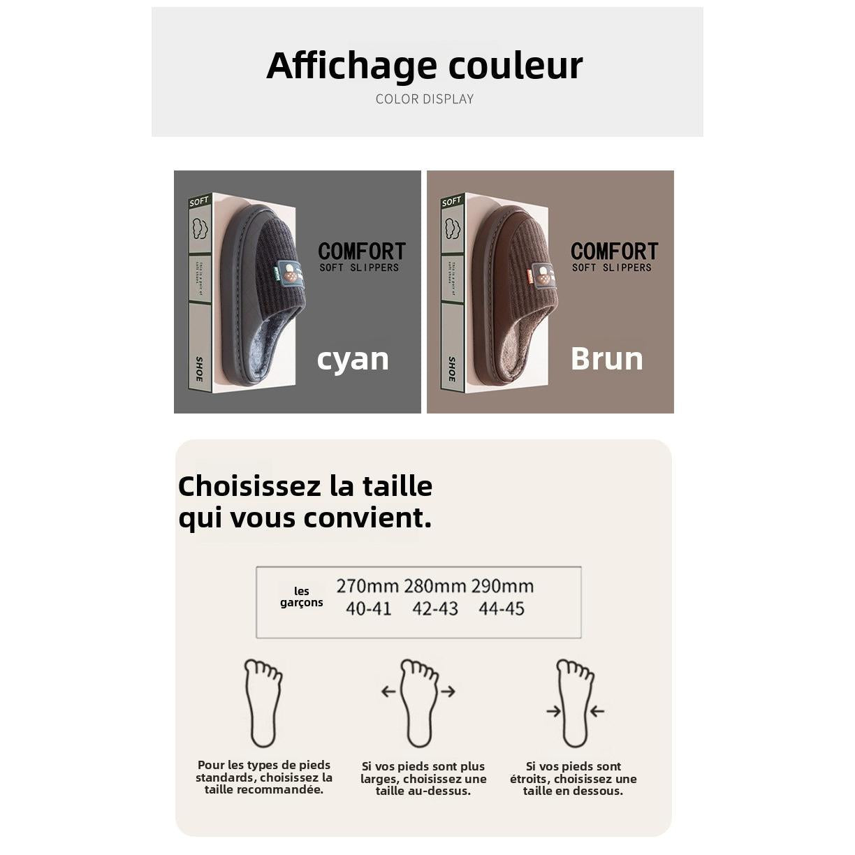 Chaussons Homme en Coton Automne-Hiver – Chauds, Semelle Épaisse Antidérapante, Confortables et Sans Odeur pour la Maison