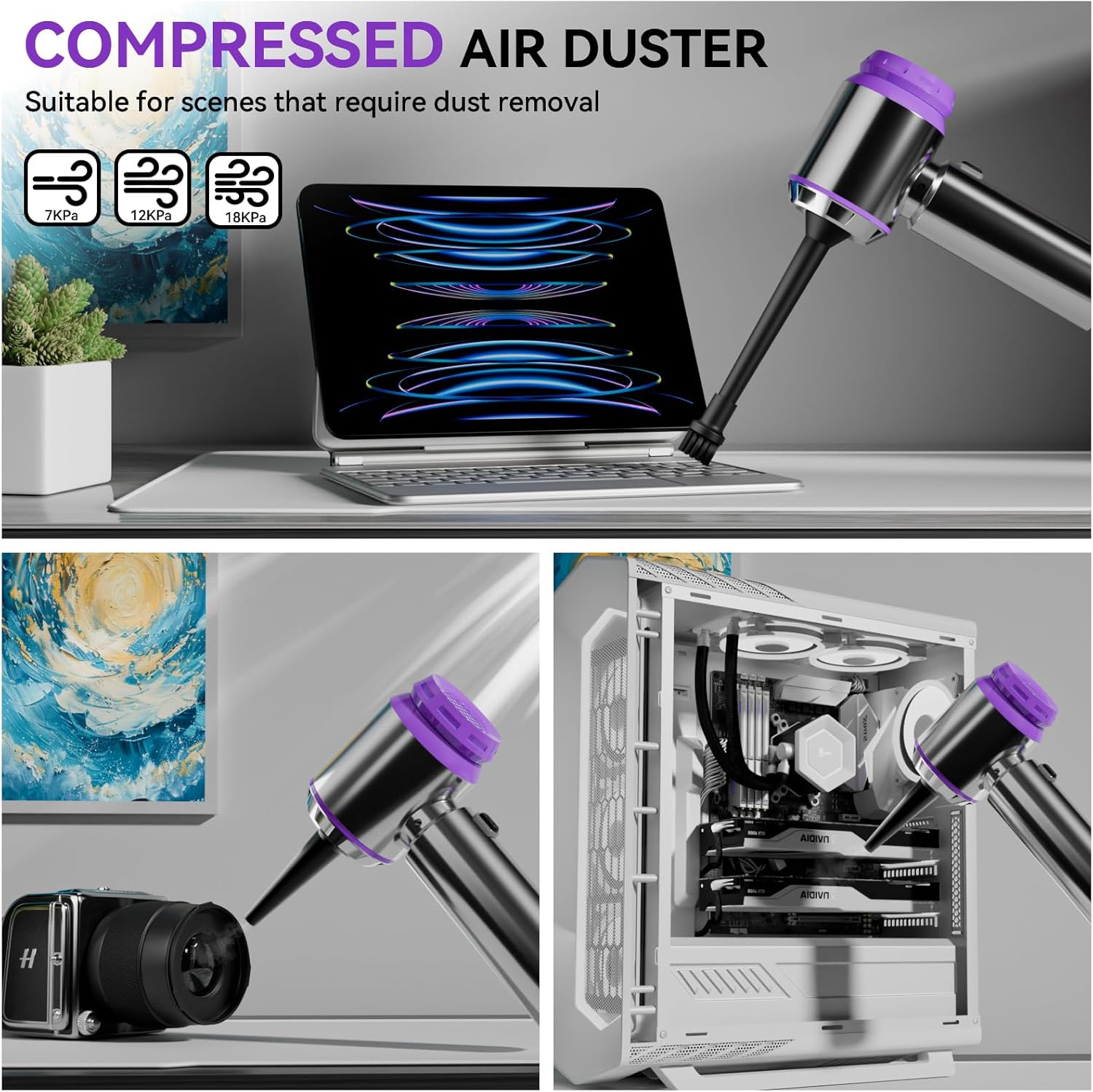 Aspirateur à Main, 18000Pa Mini Aspirateur sans Fil Portable à 3 Vitesses, Multifonctionnel Aspirateur Voiture Puissant sans Fil avec Moteur sans Balais, pour Voiture Animaux Maison Car