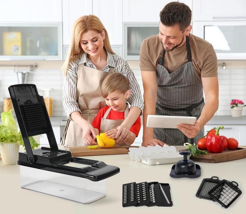 Coupe-Légumes Multifonction 12 en 1 – Hachoir, Mandoline & Râpe | Lames Acier Inoxydable