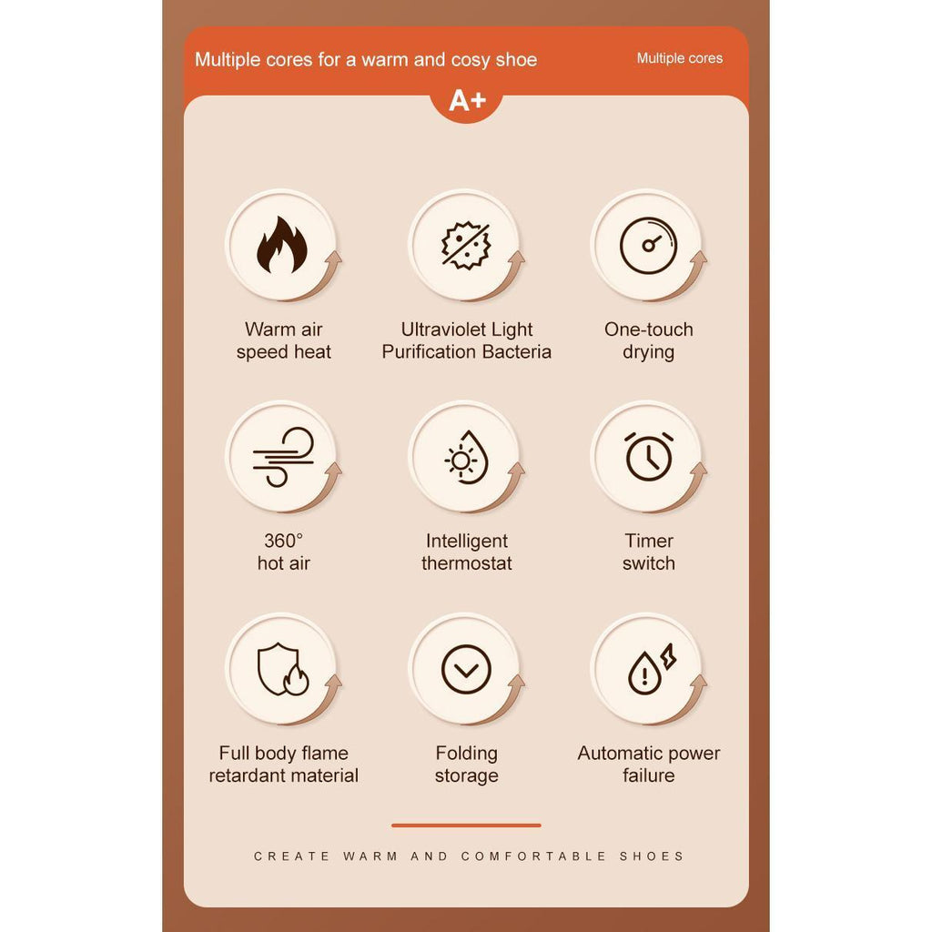 Sèche-chaussures intelligent à température constante – Désodorisant UV, séchage rapide avec minuterie