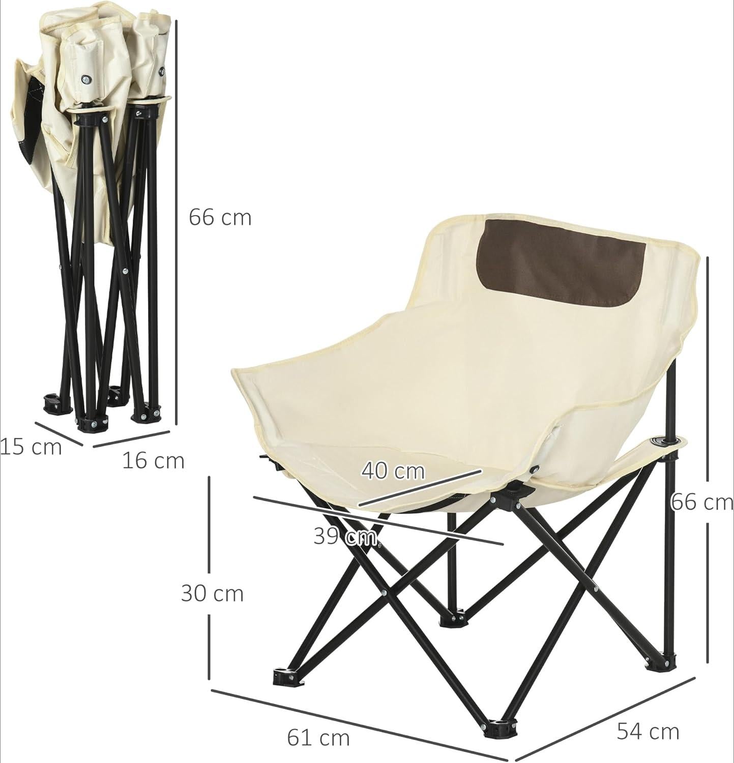 Chaise de Camping Pliable avec Sac de Transport et Pochette latérale Compact Ultra légère adaptée au Camping, à la Plage, au Barbecue, à la pêche - Beige