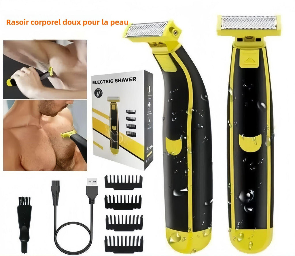 Rasoir Électrique Homme – Étanche, Sec et Humide, Tondeuse Corporelle Rechargeable USB