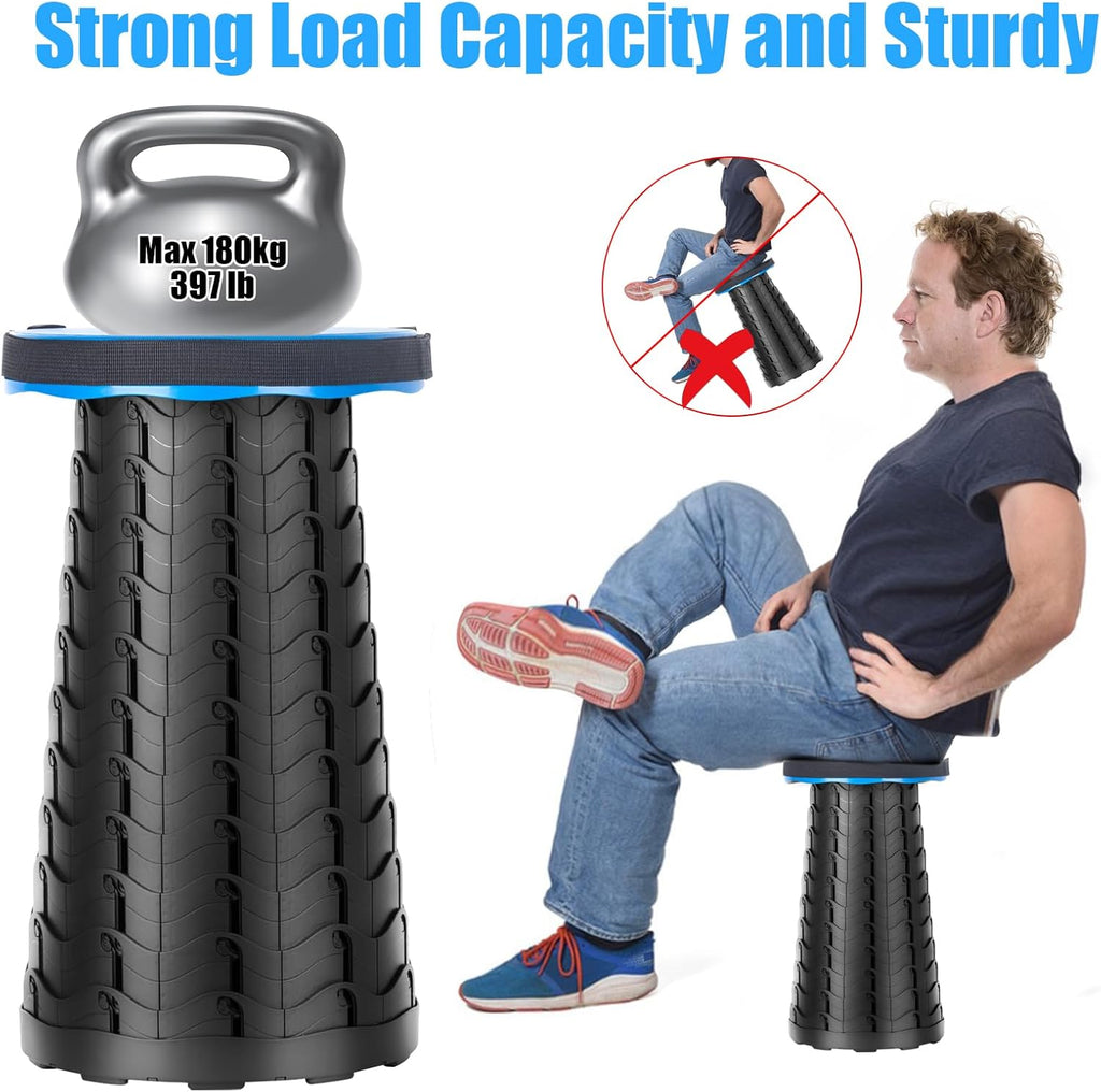 Tabouret Pliant Portable, Tabouret Pliant Camping Réglable en Hauteur 6.5-45cm, Télescopique Chaise Pliable Portable D'extérieur pour BBQ, Pêche, Cuisine, Maxi Charge 180 kg/397 LB