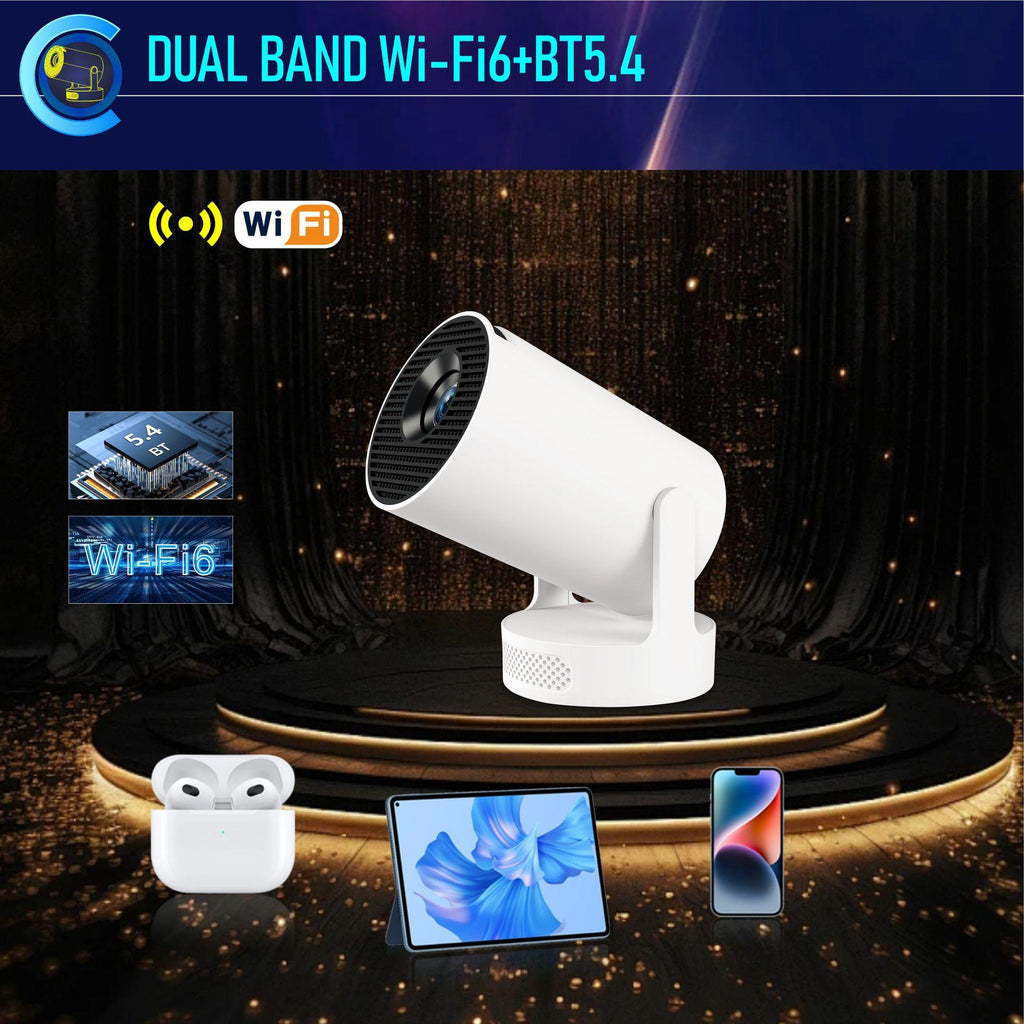 Vidéoprojecteur Portable HY300 – Ultra-portable, Compatible 4K, 170 ANSI, 120", 38W, Blanc, Support 1080P