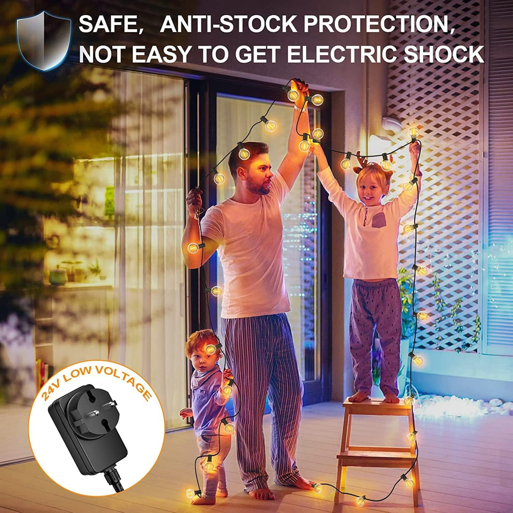 Guirlande Guinguette Extérieur 30M, Guirlande Lumineuse Exterieure avec 50+2 G40 LED Ampoules IP45 Imperméable, Blanc Chaud Chaîne Lumiere Exterieur pour terrasse, mariage, Noël