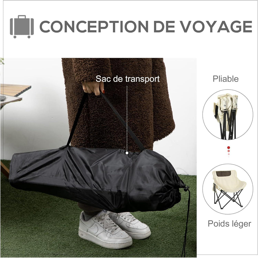 Chaise de Camping Pliable avec Sac de Transport et Pochette latérale Compact Ultra légère adaptée au Camping, à la Plage, au Barbecue, à la pêche - Beige