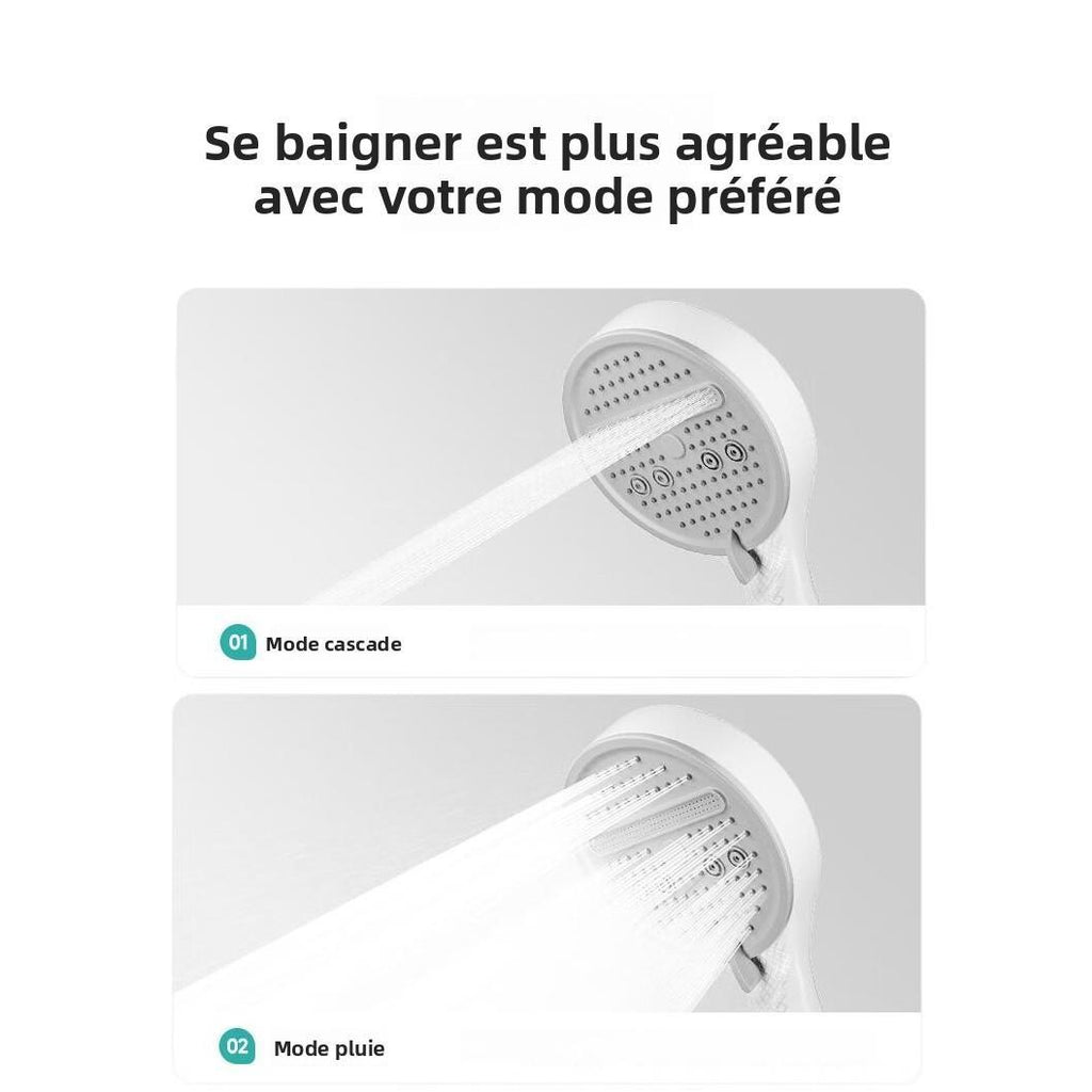 Pommeau de douche haute pression 12 cm avec tuyau argenté 1,5 m et support mural – Jet pluie crémeux, économie d’eau
