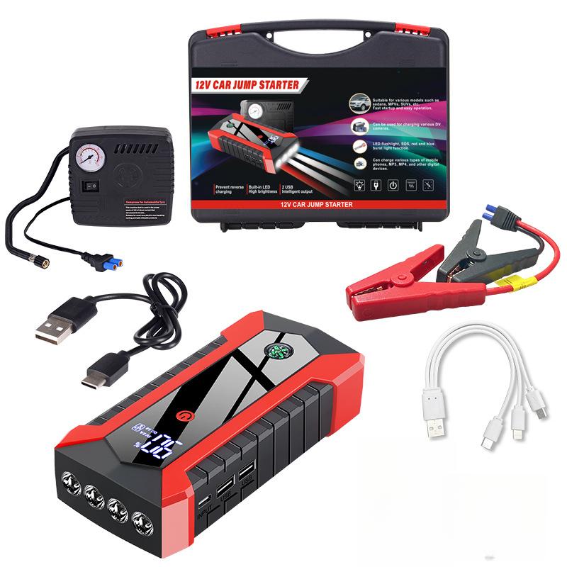 Booster de démarrage voiture 12V – Batterie externe multifonction avec compresseur d’air et lampe LED