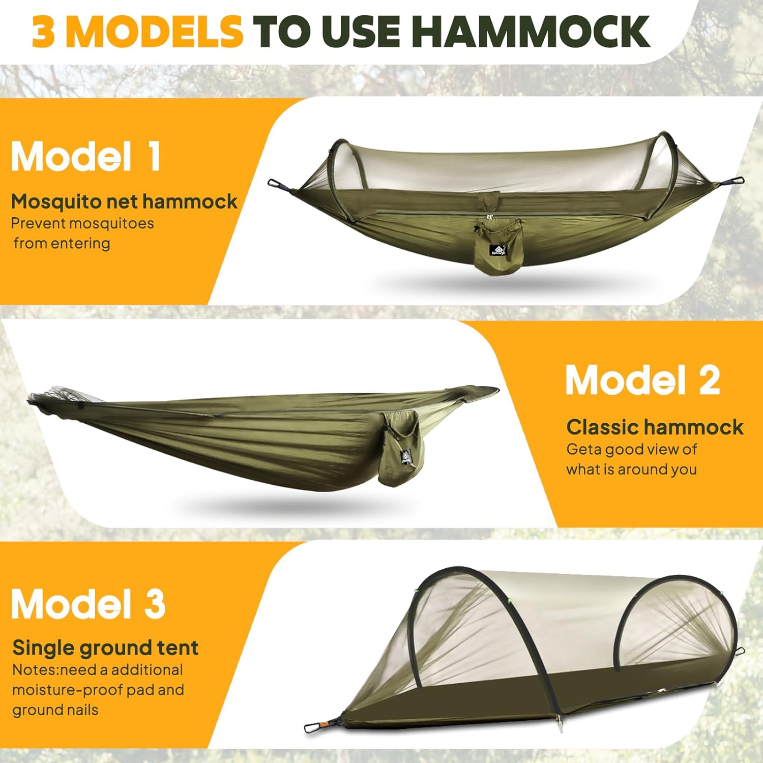 Hamac de camping ultra-léger Hamac en filet anti-moustiques | Capacité de charge de 300 kg, nylon de parachute respirant à séchage rapide | 2 mousquetons haut de gamme, 2 x élingues en nylon