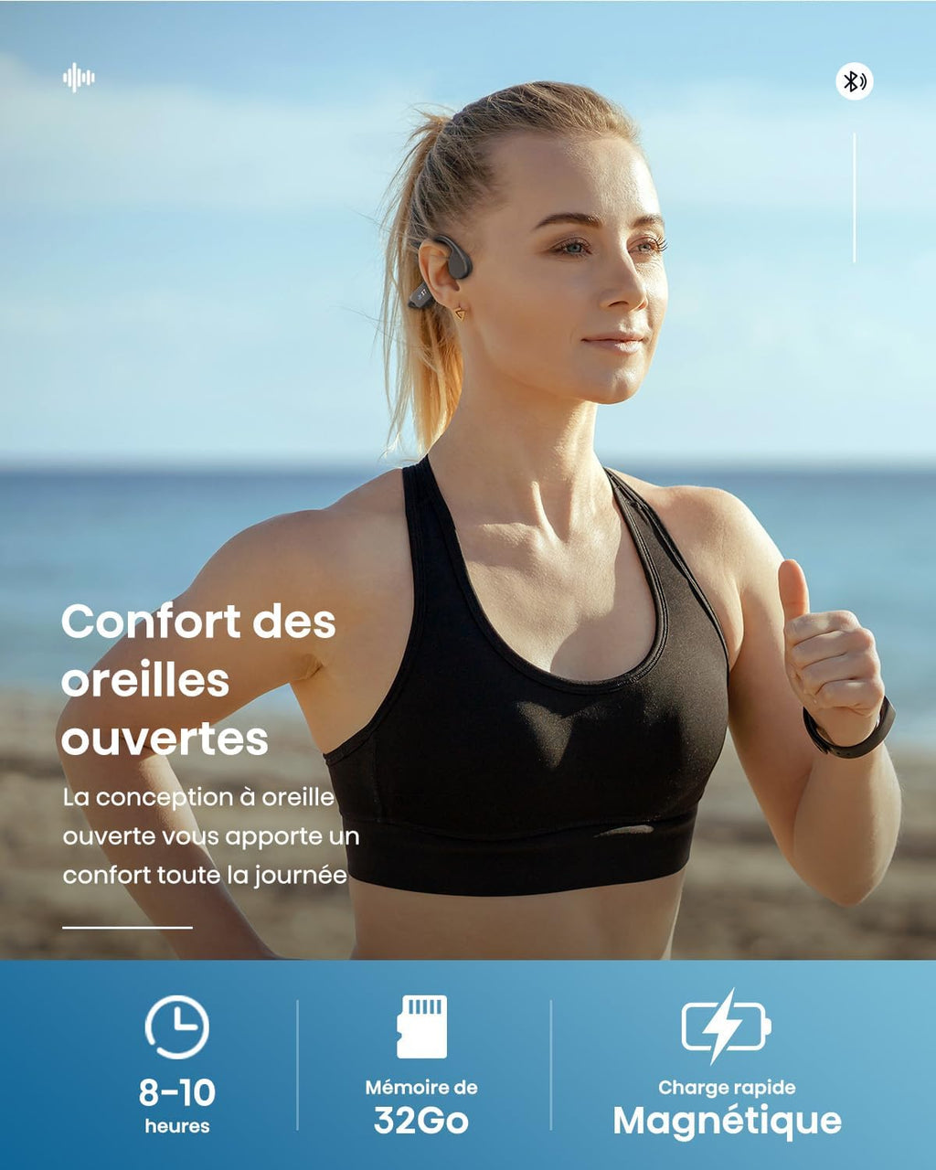 Écouteurs Bluetooth 5.3 à Conduction Osseuse IP68 avec Mémoire 32Go – Natation & Sport