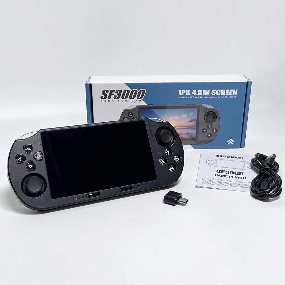 SF3000 Console de Jeux Rétro, Console Portable avec 20 000+ Jeux Rétro Préinstallés et 14+ Émulateurs, avec 2 Manettes sans Fil, Écran IPS HD 4,5 Pouces, 854 x 480, Double Joystick 3D 64G)