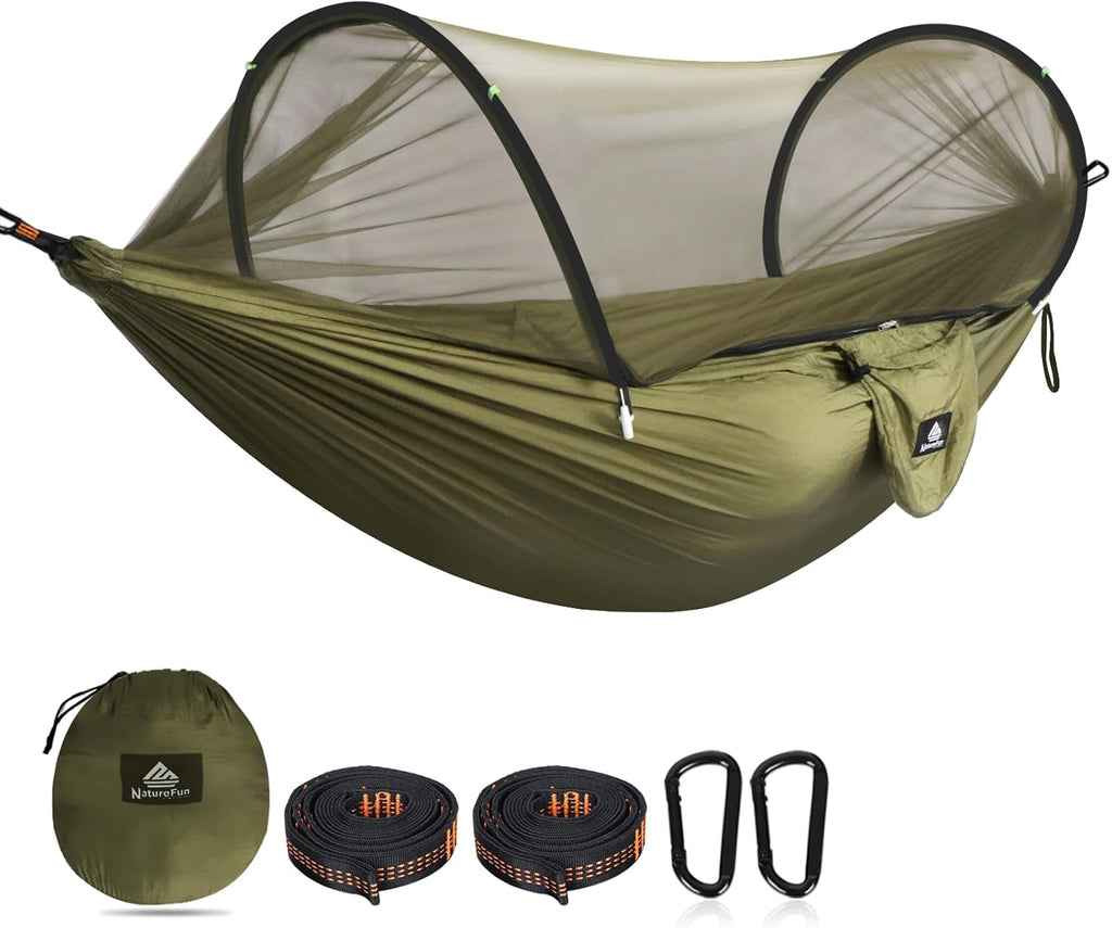 Hamac de camping ultra-léger Hamac en filet anti-moustiques | Capacité de charge de 300 kg, nylon de parachute respirant à séchage rapide | 2 mousquetons haut de gamme, 2 x élingues en nylon