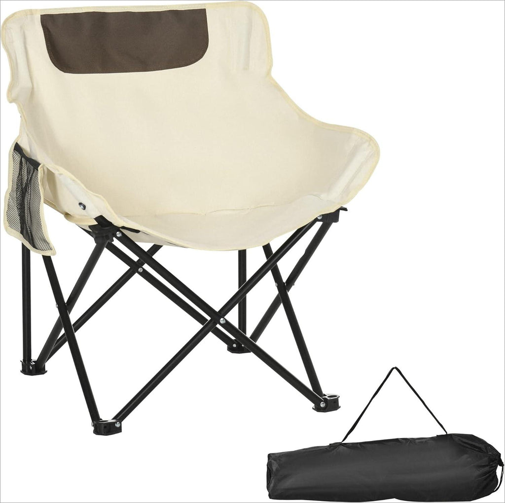 Chaise de Camping Pliable avec Sac de Transport et Pochette latérale Compact Ultra légère adaptée au Camping, à la Plage, au Barbecue, à la pêche - Beige