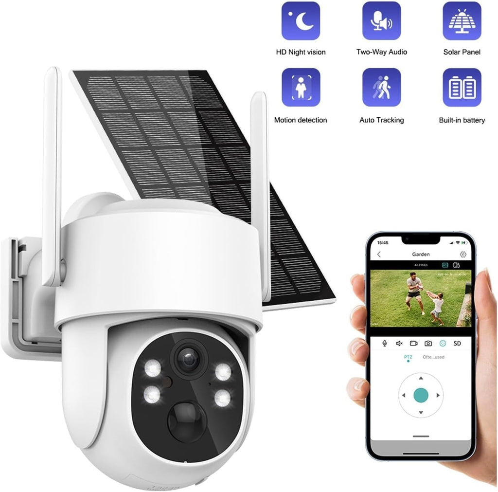 Caméra de sécurité extérieure Caméra de Surveillance 4MP, Zom numérique 4x, détection humaine PIR, Audio, , accès à distance, détection AI extérieure étanche pour la sécurité intérieure de