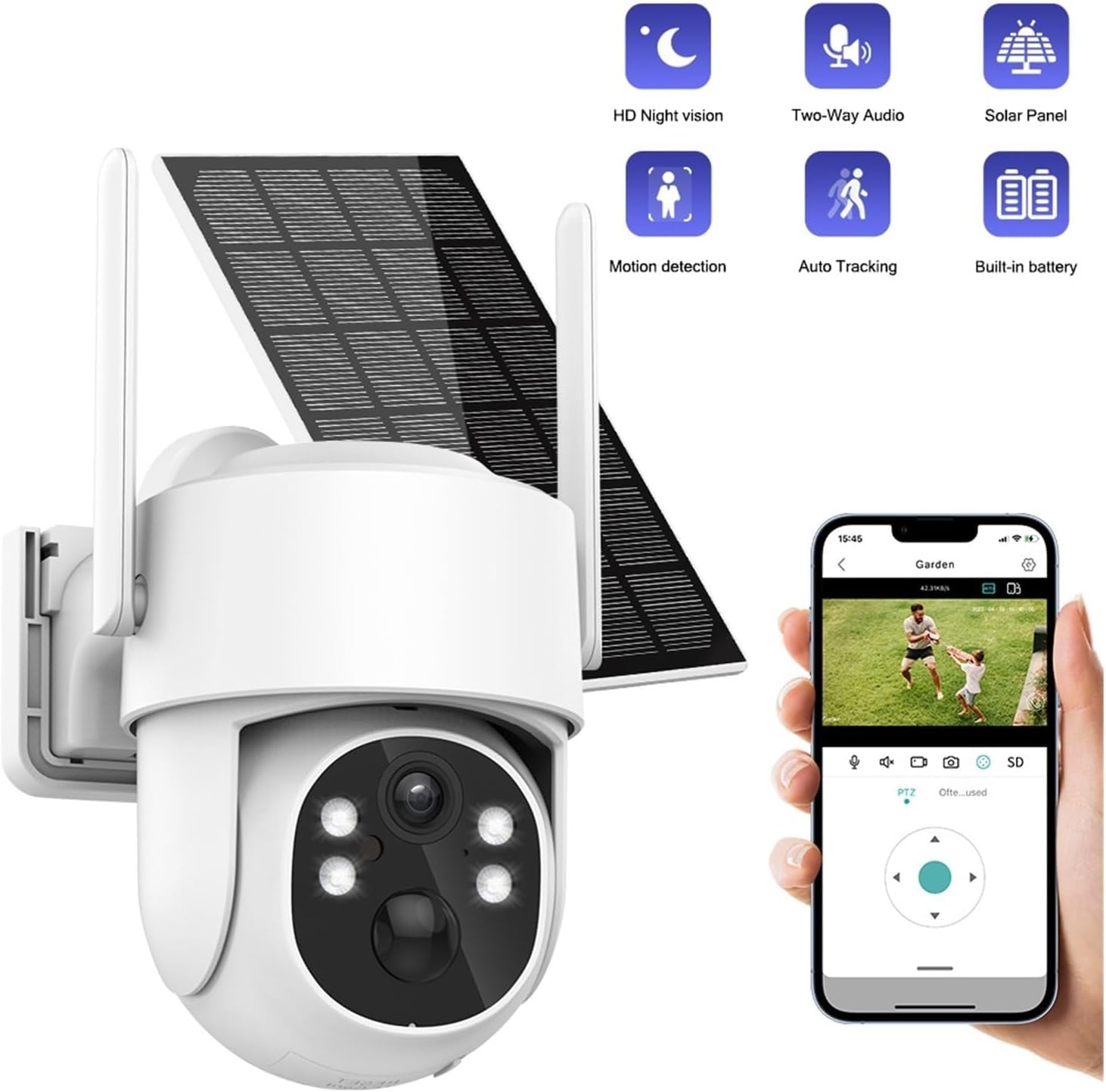 Caméra de sécurité extérieure Caméra de Surveillance 4MP, Zom numérique 4x, détection humaine PIR, Audio, , accès à distance, détection AI extérieure étanche pour la sécurité intérieure de