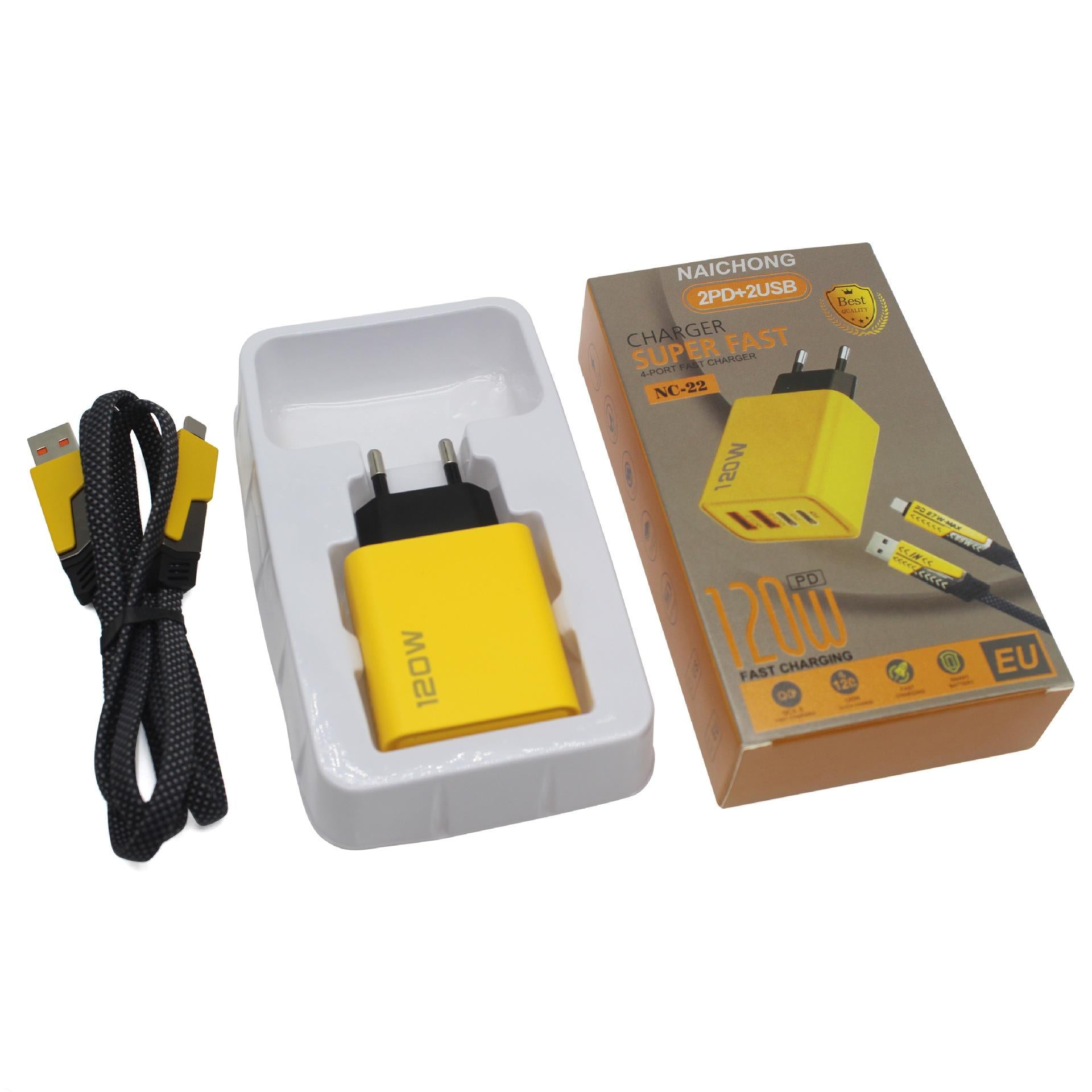 Chargeur Rapide 120W – 4 Ports USB (2 USB-C + 2 USB-A)