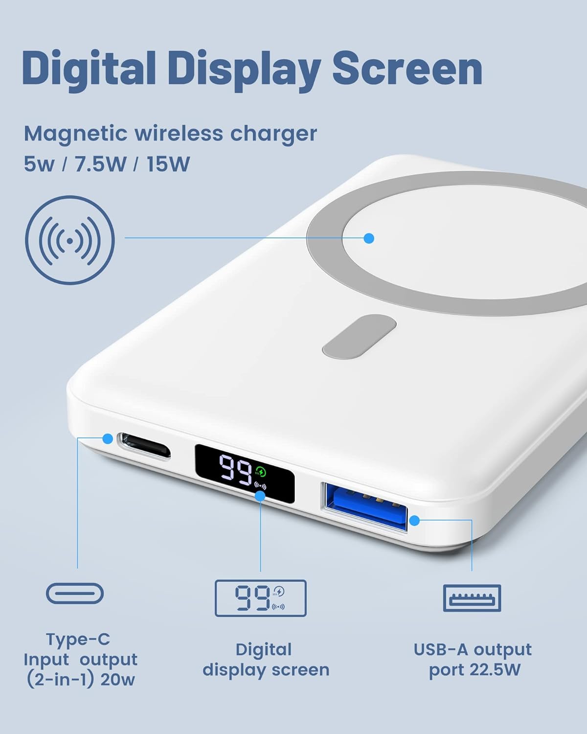 MAGNETIC WIRELESS BATTERY PACK – 10,000MAH POWER BANK WITH DIGITAL DISPLAY