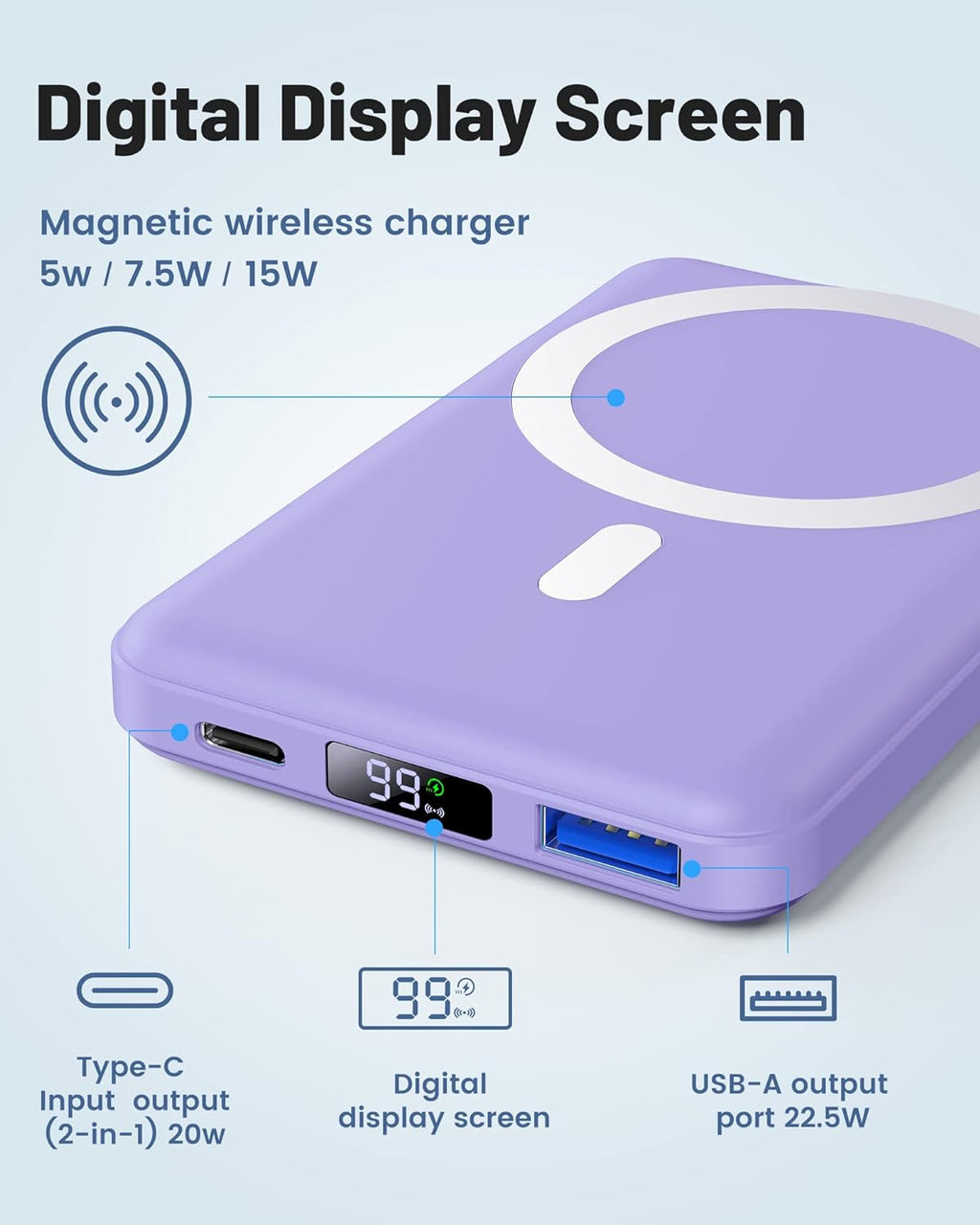 MAGNETIC WIRELESS BATTERY PACK – 10,000MAH POWER BANK WITH DIGITAL DISPLAY