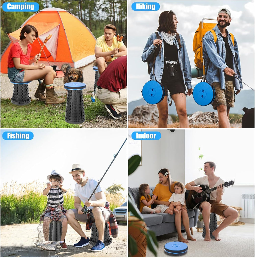 Tabouret Pliant Portable, Tabouret Pliant Camping Réglable en Hauteur 6.5-45cm, Télescopique Chaise Pliable Portable D'extérieur pour BBQ, Pêche, Cuisine, Maxi Charge 180 kg/397 LB