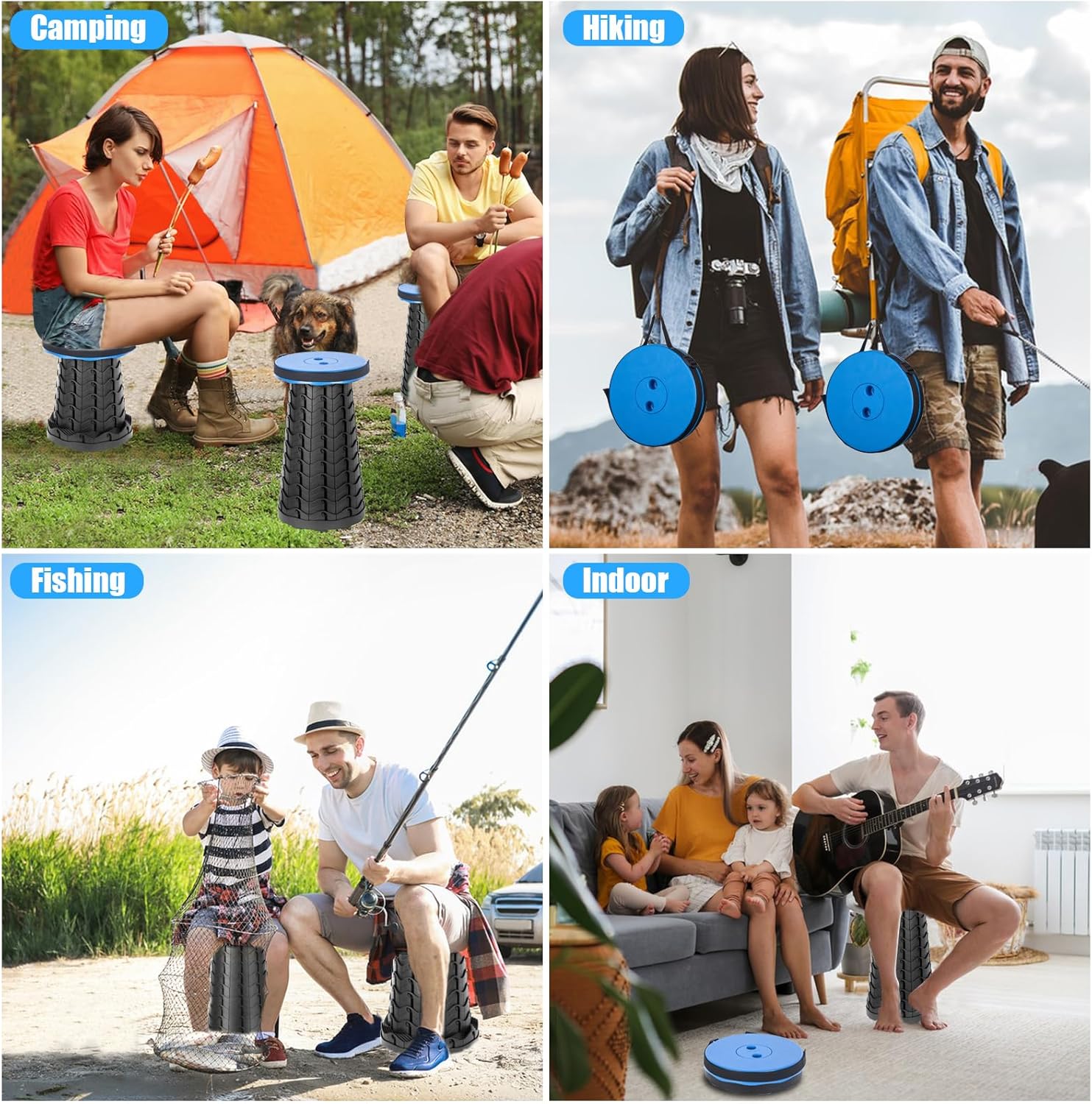 Tabouret Pliant Portable, Tabouret Pliant Camping Réglable en Hauteur 6.5-45cm, Télescopique Chaise Pliable Portable D'extérieur pour BBQ, Pêche, Cuisine, Maxi Charge 180 kg/397 LB