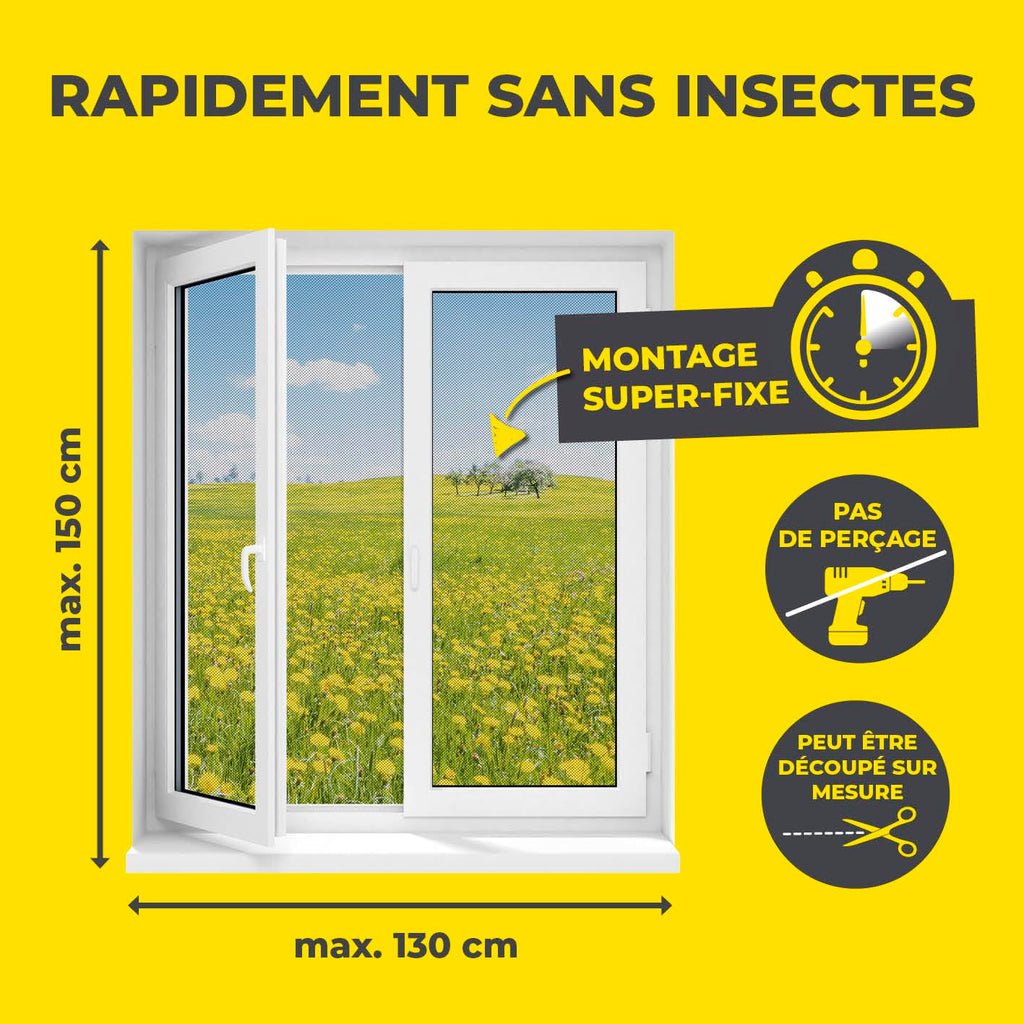 Moustiquaire de fenêtre avec Magic Click | Peut être découpée individuellement pour toutes les fenêtres jusqu'à 150 x 130 cm | Montage avec 12 aimants - pas de perçage ni de vissage [Noir]