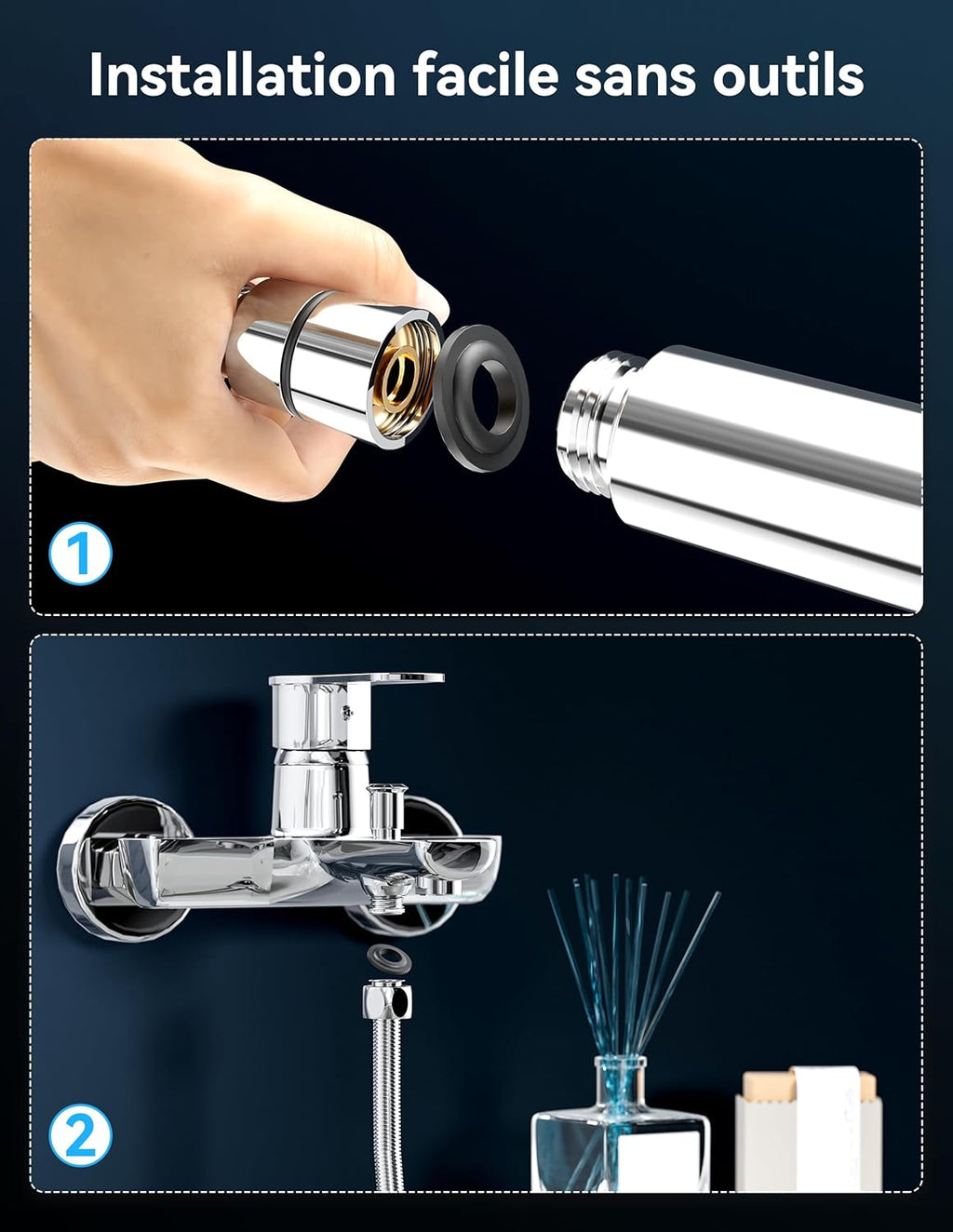 Pommeau de douche filtrante, 20 étapes, pommeau de douche haute pression avec 5 modes, pommeau de douche universel à filtre à eau dure pour éliminer le chlore résiduel