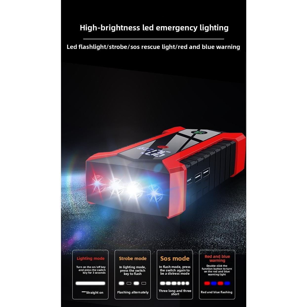 Booster de démarrage voiture 12V – Batterie externe multifonction avec compresseur d’air et lampe LED