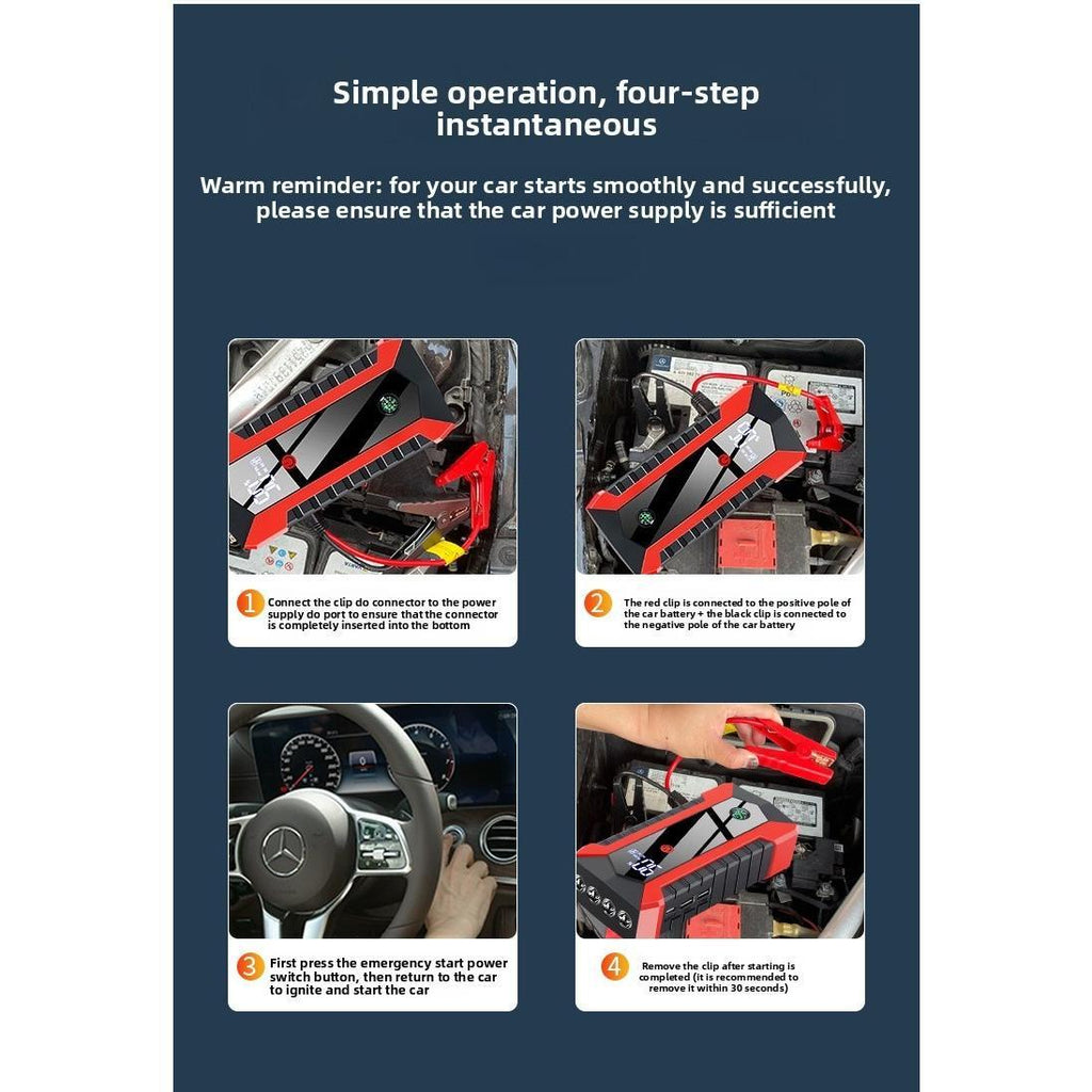 Booster de démarrage voiture 12V – Batterie externe multifonction avec compresseur d’air et lampe LED