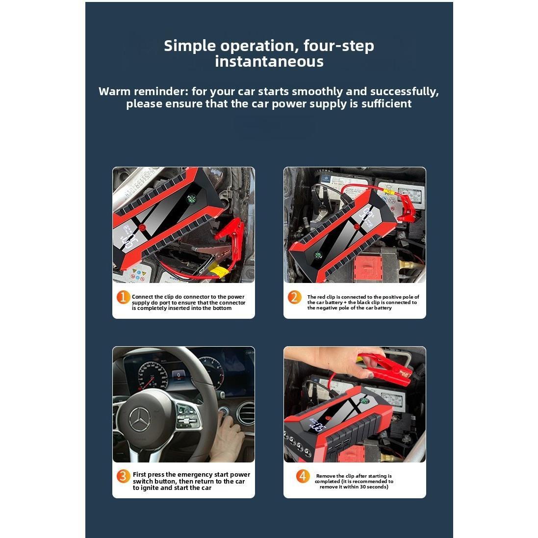 Booster de démarrage voiture 12V – Batterie externe multifonction avec compresseur d’air et lampe LED