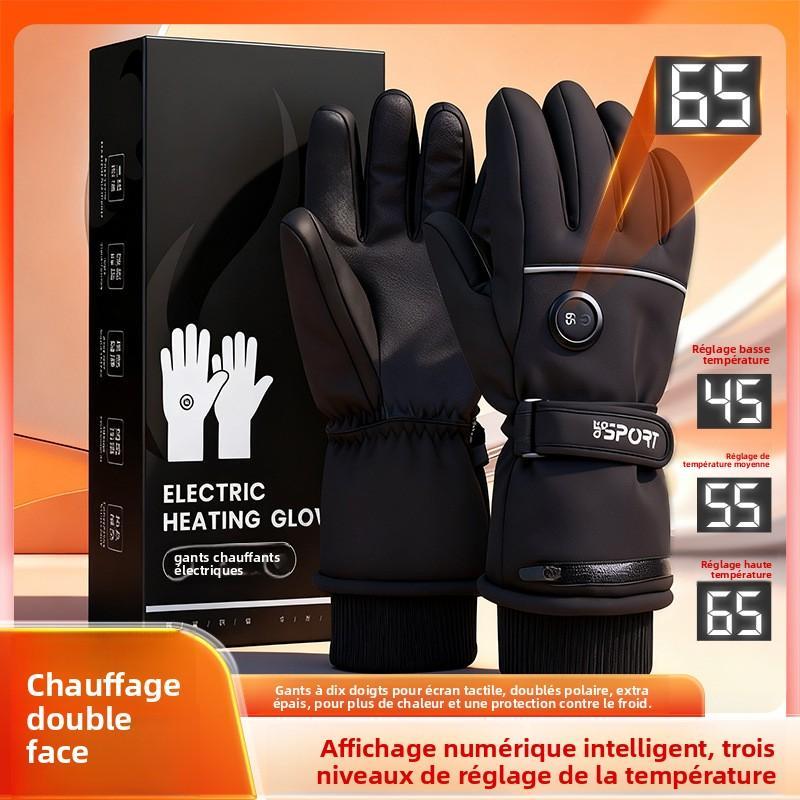 Gants Chauffants 2025 à Double Face – Affichage de Température, Chauffage Rapide, Tactile, Idéal pour Ski & Moto