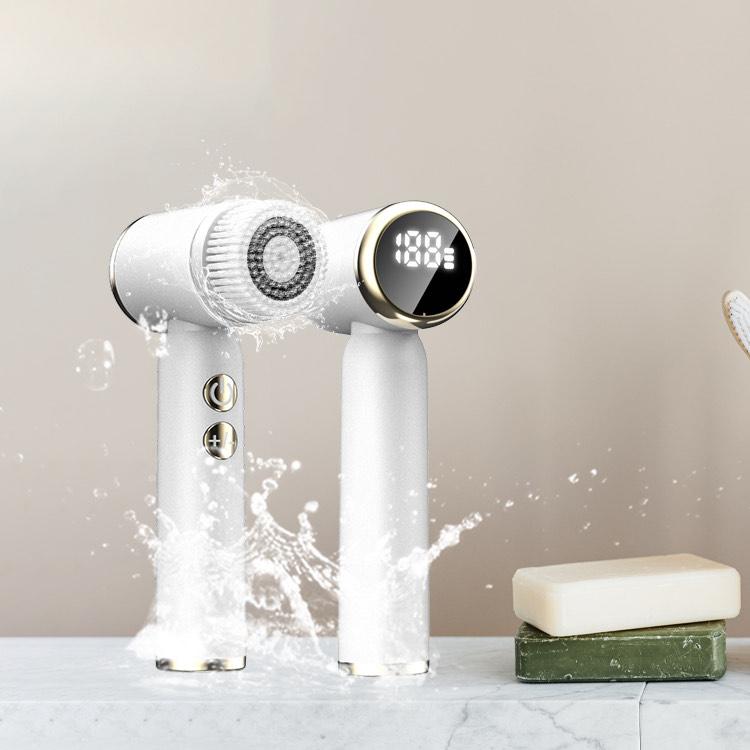 Brosse Nettoyante Visage 5-en-1 – Brosse Électrique Rotative, Rechargeable, Affichage LED, Exfoliation & Massage, Nettoyage Profond, Élimination des Impuretés, Soins de la Peau, Tête Interchangeable, Waterproof, Idéale pour Tous Types de Peau