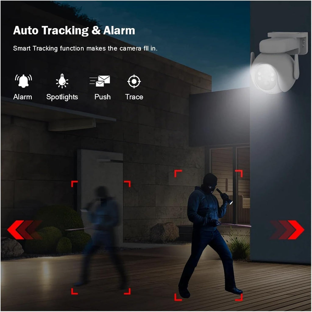 Caméra de sécurité extérieure Caméra de Surveillance 4MP, Zom numérique 4x, détection humaine PIR, Audio, , accès à distance, détection AI extérieure étanche pour la sécurité intérieure de