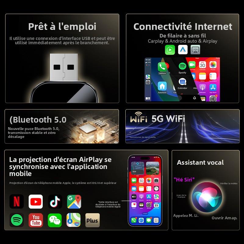 Boîtier CarPlay Sans Fil 3-en-1- Compatible Apple CarPlay, Android Auto & AirPlay - Module Intelligent d’Interconnexion Automobile - Plug & Play